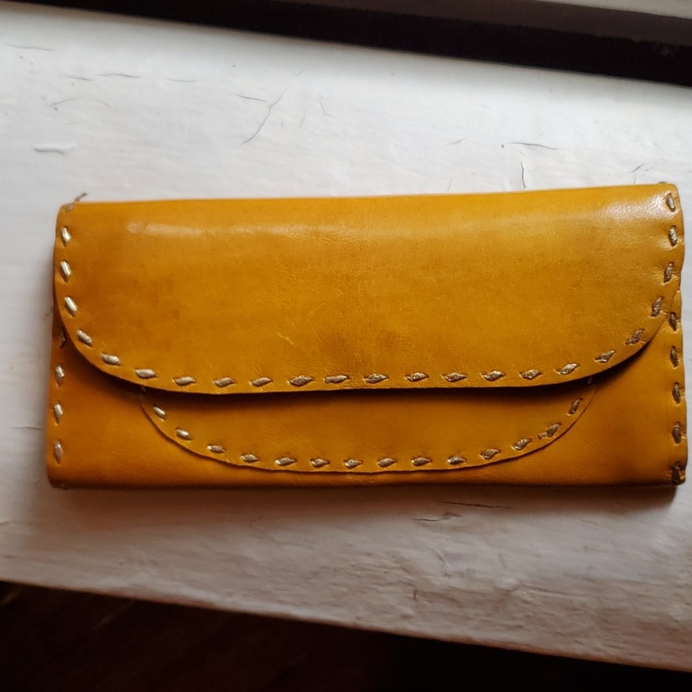 HANDMADE LEATHER CLUTCH WALLET MUSTARD/GOLD
